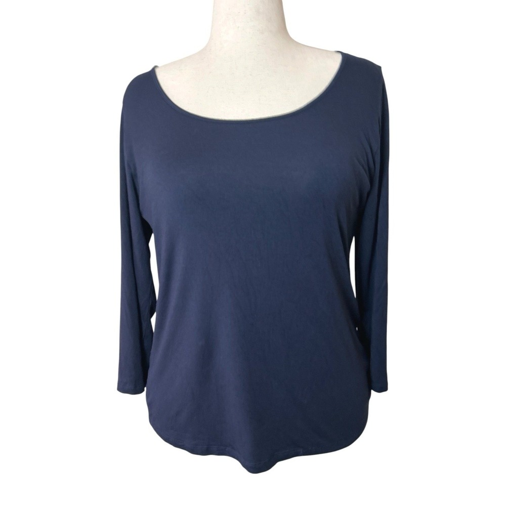 Comfy USA Soft Stretch Navy Tee XL Modal Scoop Neck Top 3/4 Sleeve Lagenlook USA
